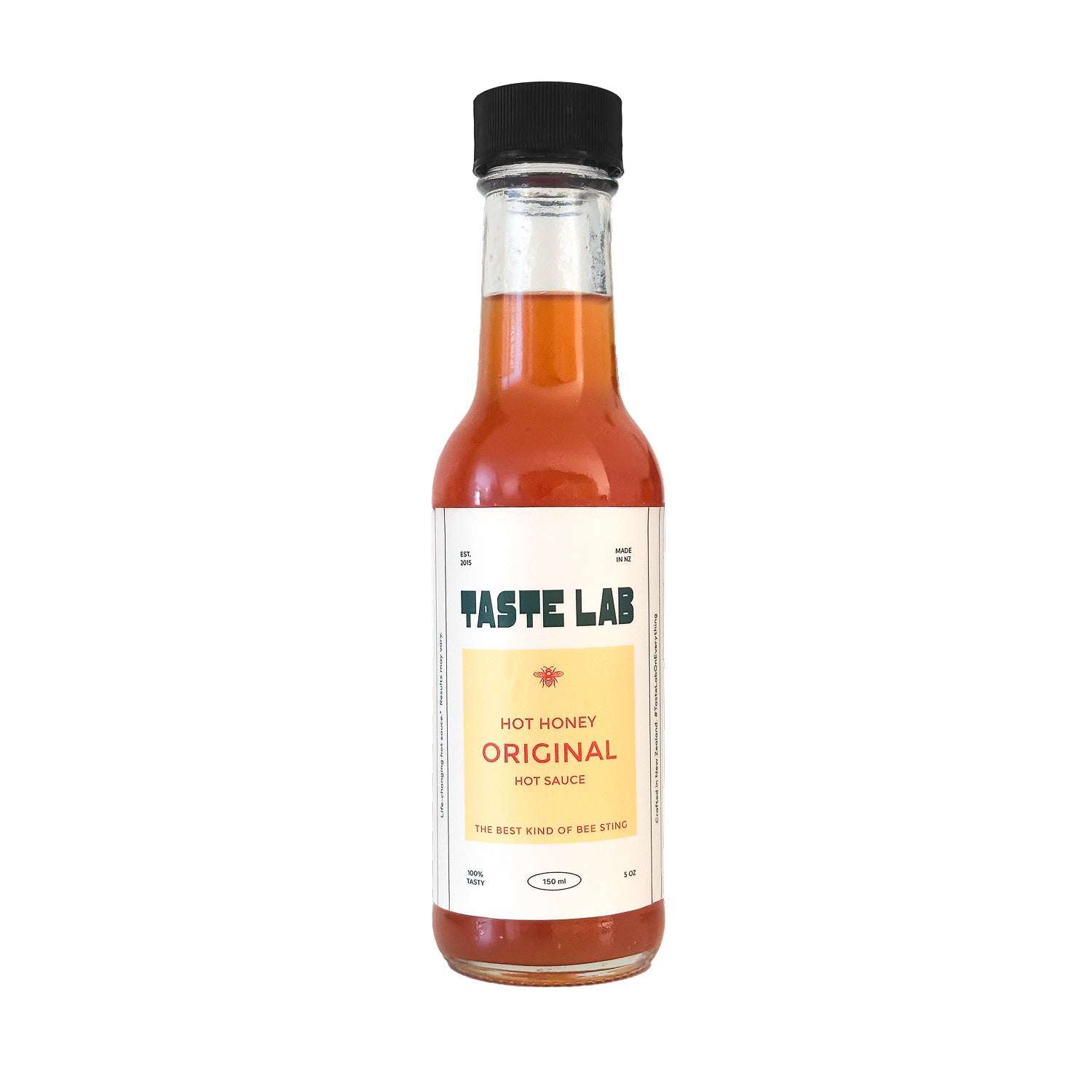 Bottle of Taste Lab Hot Honey Original hot sauce against a white background.