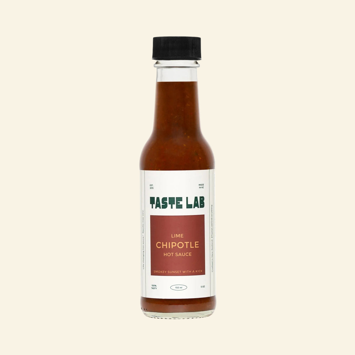 Bottle of Taste Lab Lime Chipotle Hot Sauce